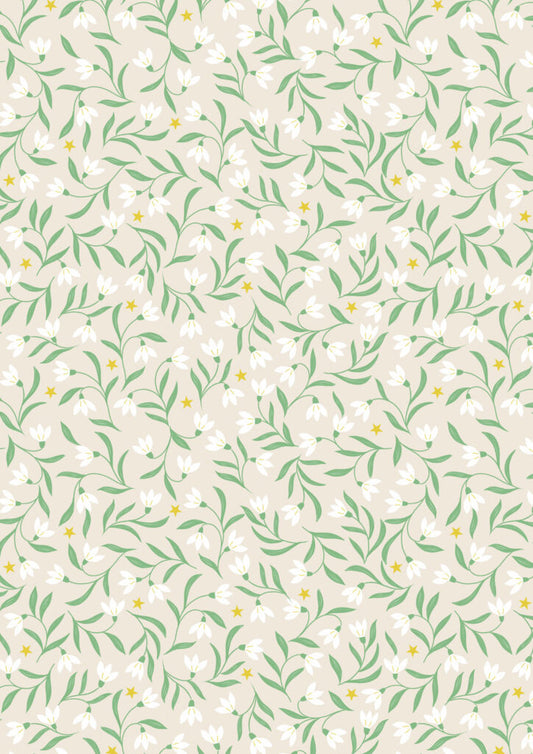 PRE-ORDER - Snowdrops on cream (with gold metallic) - Christmas in Bluebell Wood Fabric collection for Lewis & Irene - AVAILABLE END OF JUNE APPROX.