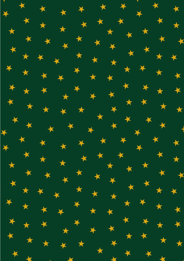 PRE-ORDER - Gold stars on christmas green (with gold metallic) - Christmas in Bluebell Wood Fabric collection for Lewis & Irene - AVAILABLE END OF JUNE APPROX.
