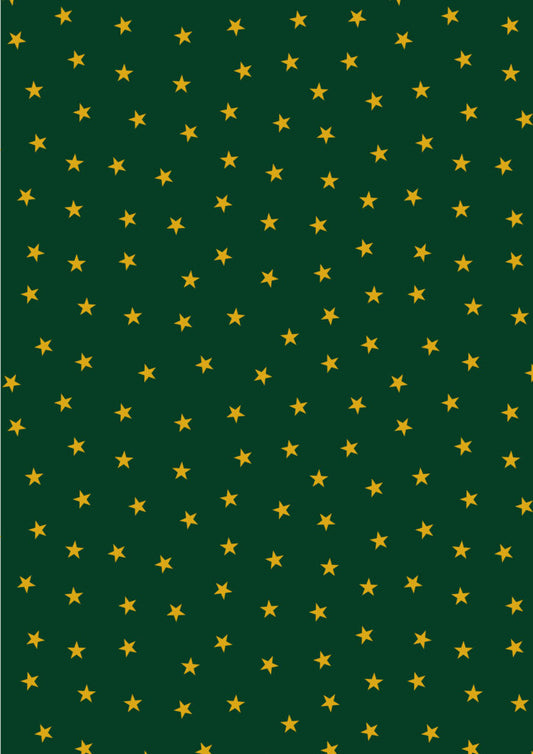 PRE-ORDER - Gold stars on christmas green (with gold metallic) - Christmas in Bluebell Wood Fabric collection for Lewis & Irene - AVAILABLE END OF JUNE APPROX.