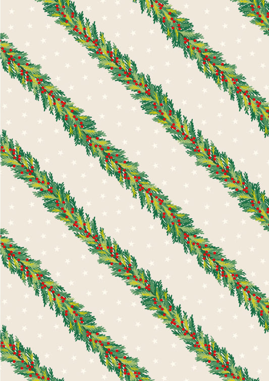 PRE-ORDER - Spruce garland on cream (with gold metallic) - Christmas in Bluebell Wood Fabric collection for Lewis & Irene - AVAILABLE END OF JUNE APPROX.