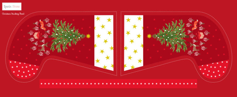 PRE-ORDER - Christmas in Bluebell Wood half yard stocking panel (with gold metallic) - Christmas in Bluebell Wood Fabric collection for Lewis & Irene - AVAILABLE END OF JUNE APPROX.
