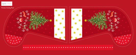 PRE-ORDER - Christmas in Bluebell Wood half yard stocking panel (with gold metallic) - Christmas in Bluebell Wood Fabric collection for Lewis & Irene - AVAILABLE END OF JUNE APPROX.