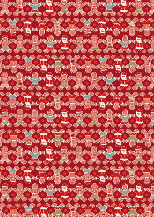 Gingerbread People on Red - Christmas Fabrics collection by Lewis & Irene