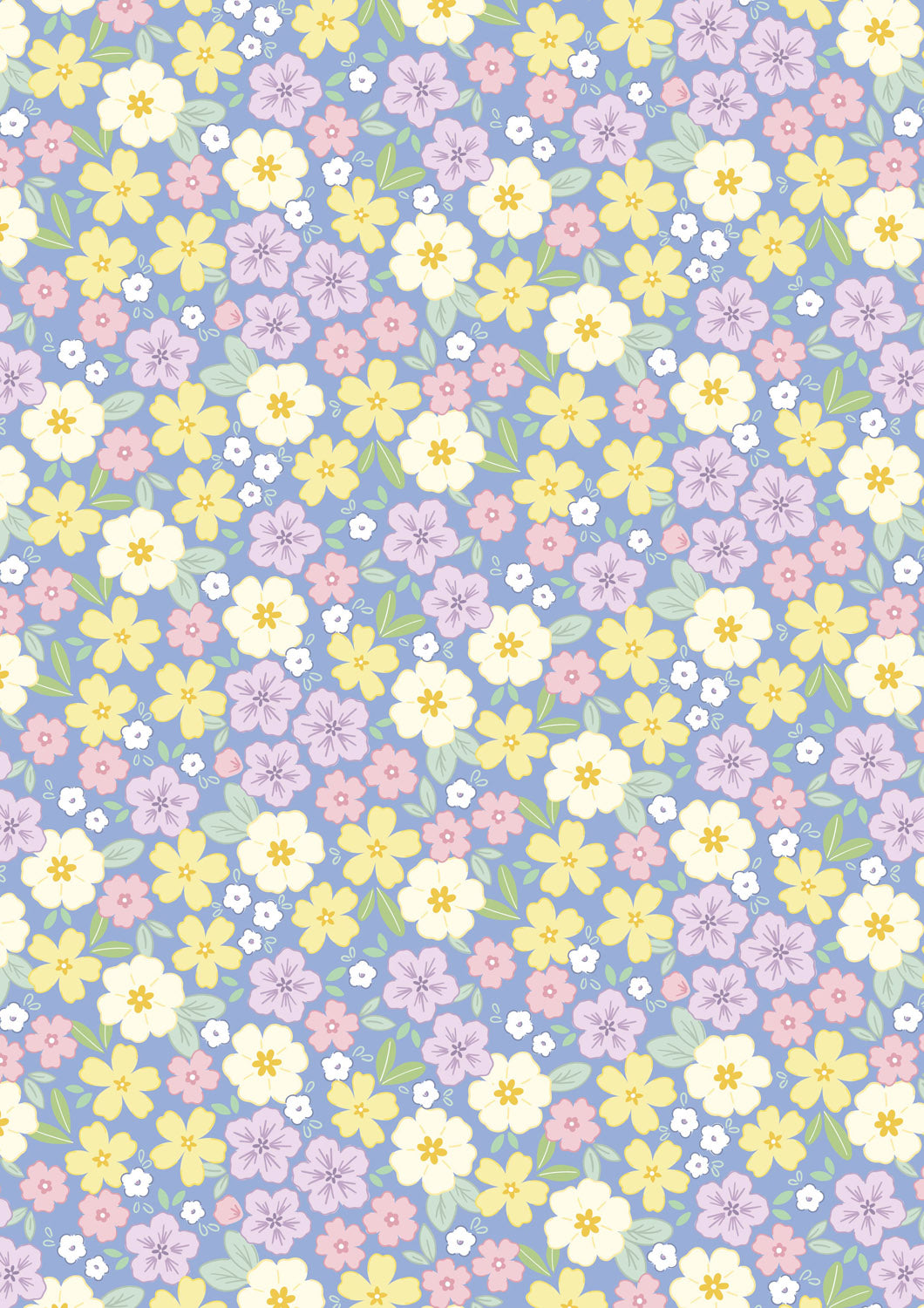 Dear Spring  - Primrose Prairie Dusky Mid Blue - by Cassandra Connolly for Lewis & Irene - by Length & Fat Quarter