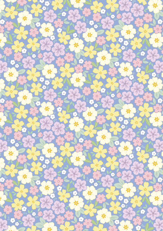 Pre-Order - Available end of January - Dear Spring  - Primrose Prairie Dusky Mid Blue - by Cassandra Connolly for Lewis & Irene - by Length & Fat Quarter