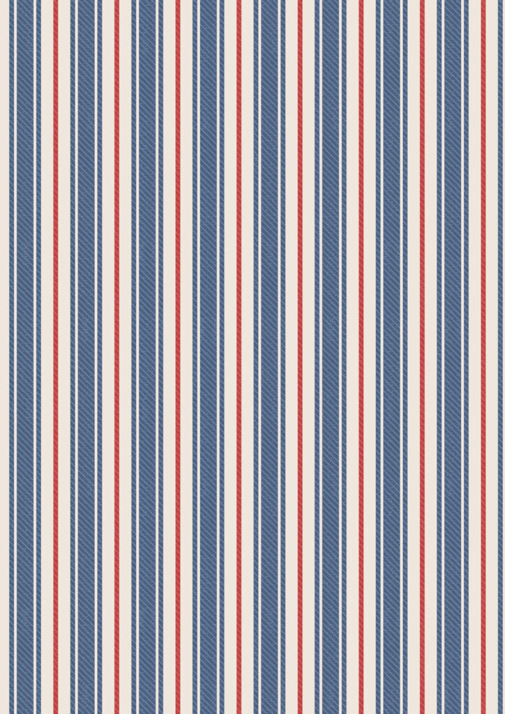 Blue and red ticking stripe flannel - Country Comforts Flannel - Fabrics collection by Lewis & Irene