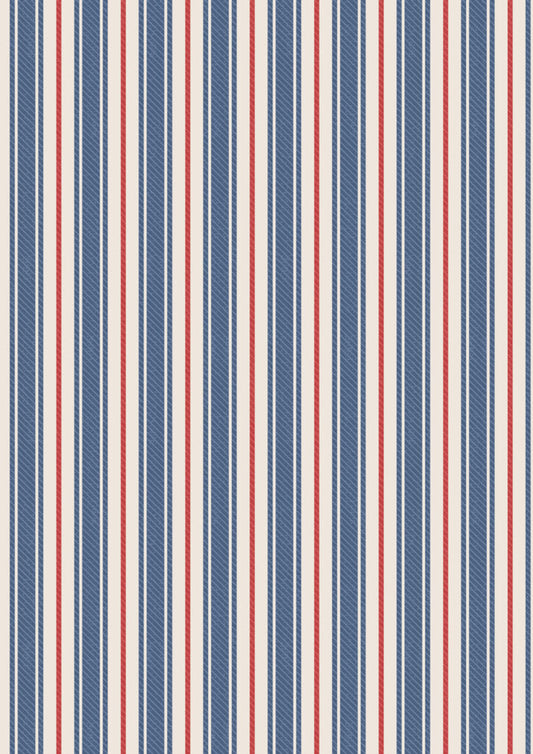 Blue and red ticking stripe flannel - Country Comforts Flannel - Fabrics collection by Lewis & Irene
