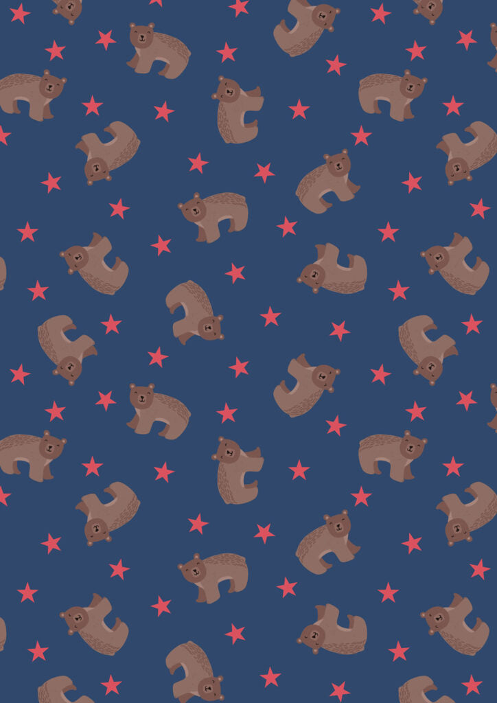 Bear on dark blue flannel - Country Comforts Flannel - Fabrics collection by Lewis & Irene