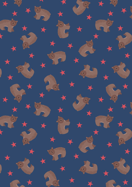 Bear on dark blue flannel - Country Comforts Flannel - Fabrics collection by Lewis & Irene