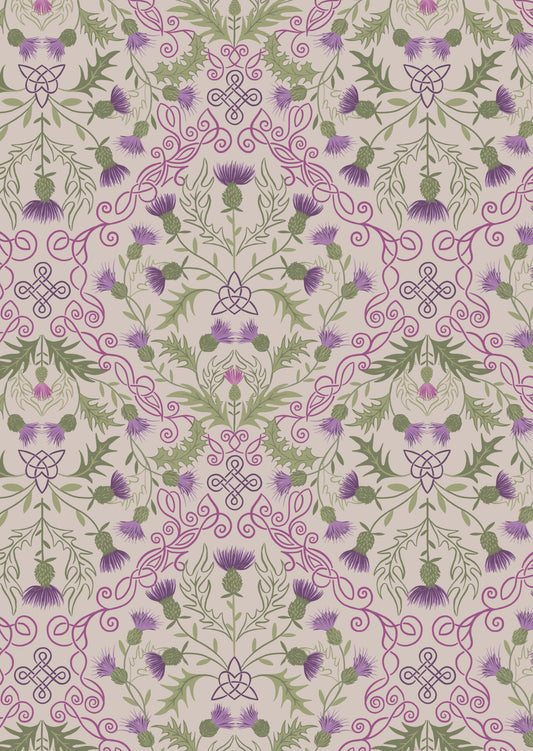 Purple thistle on Natural - Loch Lewis Flannel by Length & Fat Quarters - by Lewis & Irene