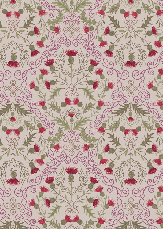 Red thistle on Natural - Loch Lewis Flannel by Length & Fat Quarters - by Lewis & Irene
