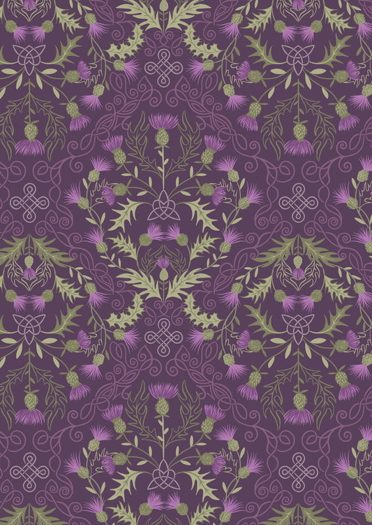 Thistle on Dark Purple - Loch Lewis Flannel by Length & Fat Quarters - by Lewis & Irene