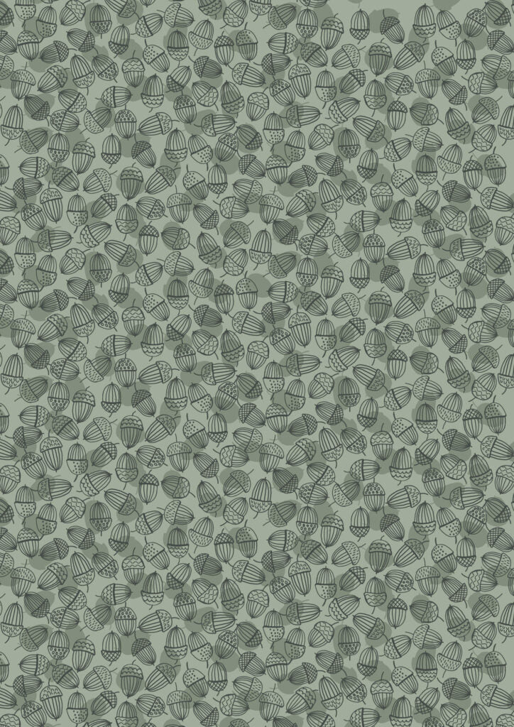 Snuggle-Up Season Flannel - Acorns on sage - Fabrics collection by Lewis & Irene