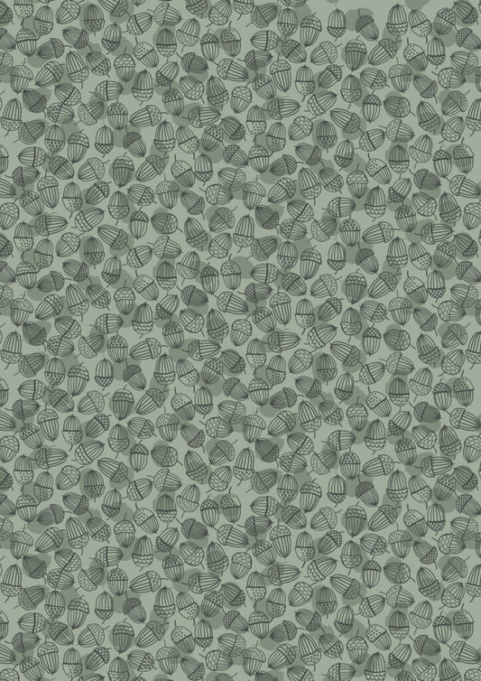 Snuggle-Up Season Flannel - Acorns on sage - Fabrics collection by Lewis & Irene