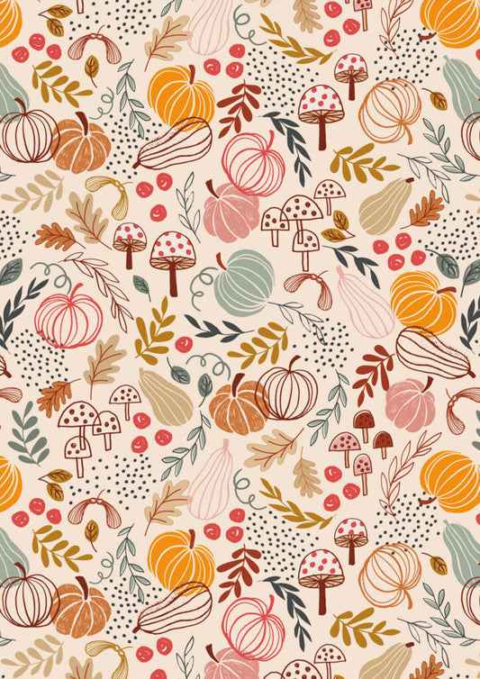 Snuggle-Up Season Flannel - Pumpkins on Cream - Fabrics collection by Lewis & Irene