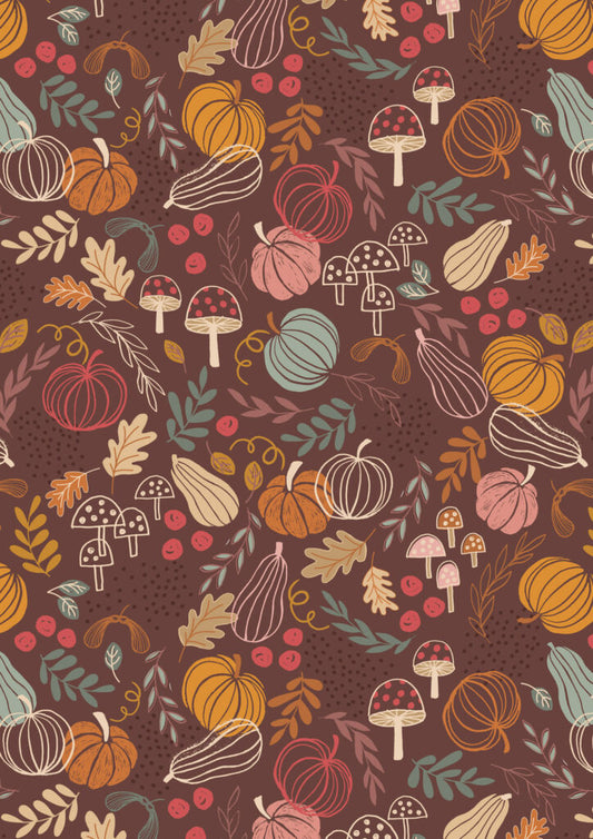 Snuggle-Up Season Flannel - Pumpkins on Chocolate - Fabrics collection by Lewis & Irene