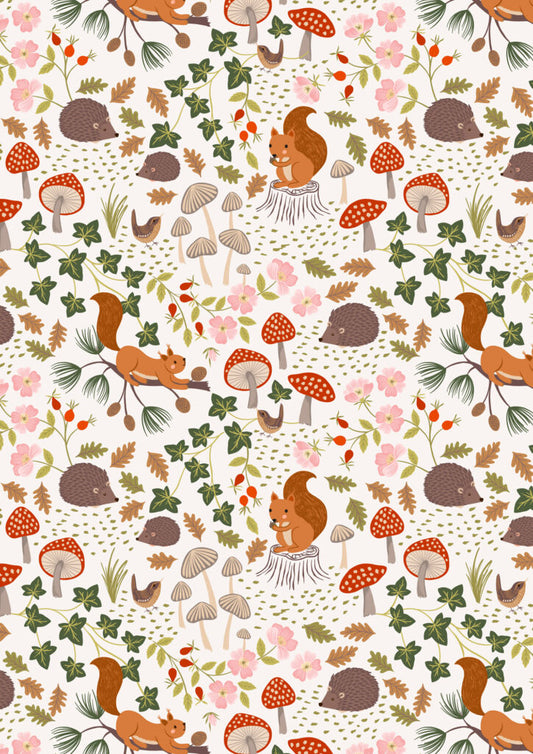 Snuggle-Up Season Flannel - Squirrels & hedgehogs on Cream - Fabrics collection by Lewis & Irene
