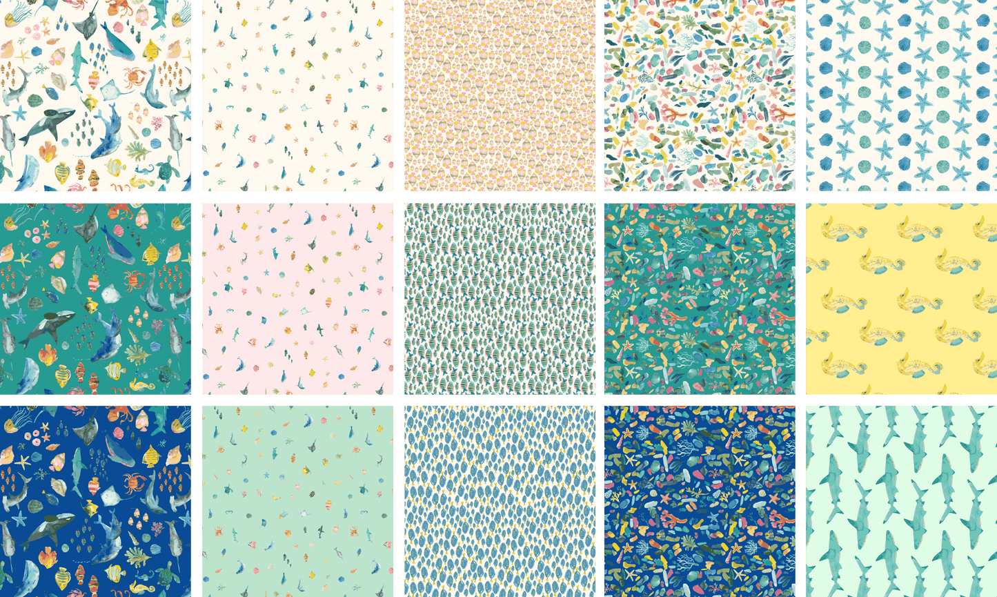 Under the sea - White Sand - by Wee Blue Bell Fabric Collection - Lewis & Irene - by the length & Fat Quarter