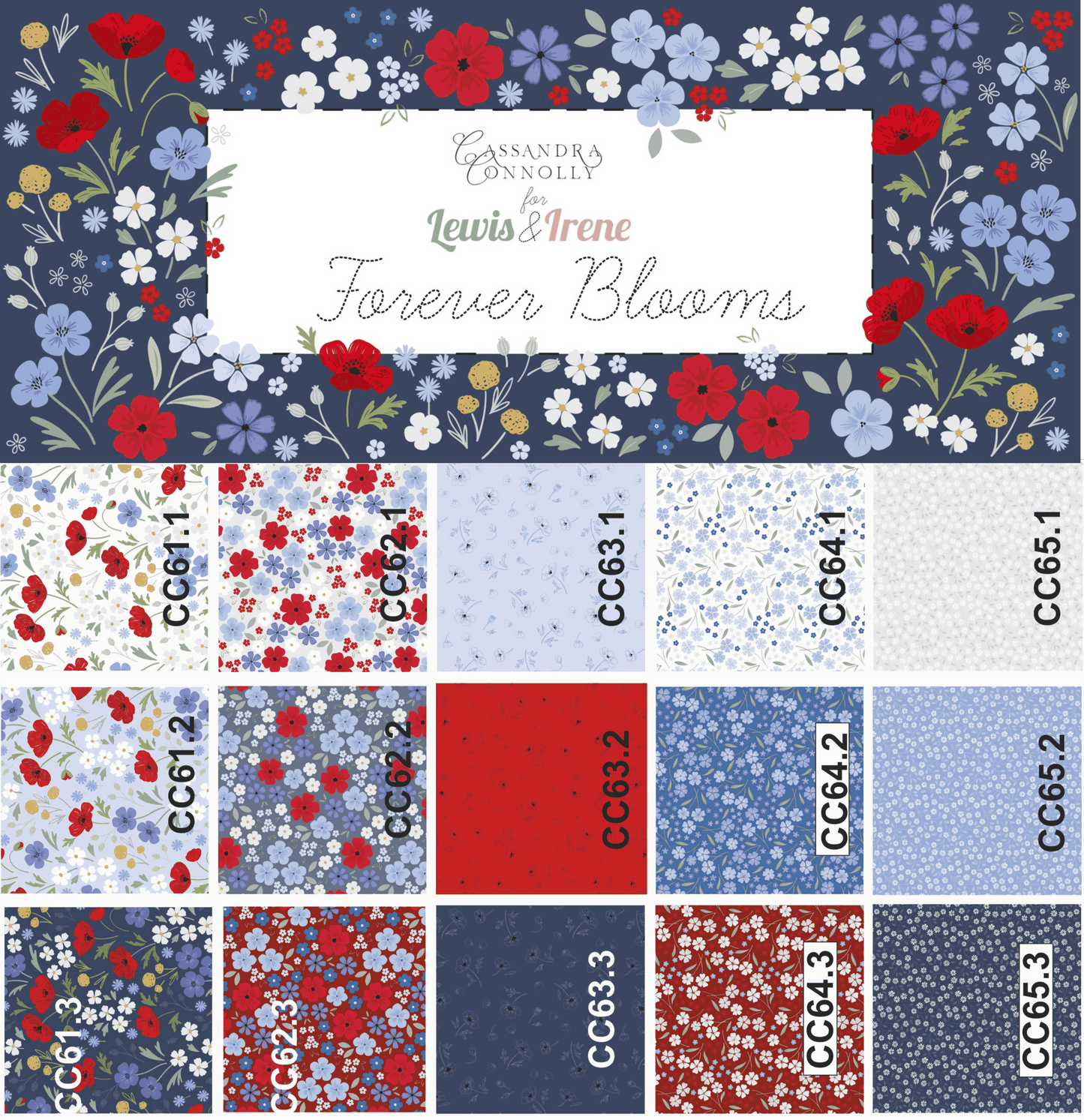 Fat Quarter 15 Piece Forever Blooms  by Cassandra Connolly for Lewis & Irene - by Length & Fat Quarter