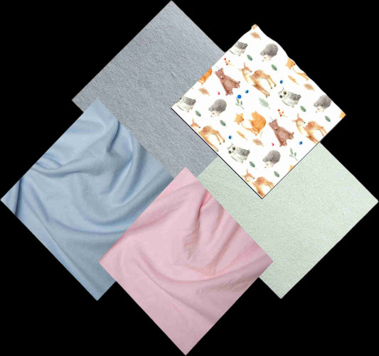 Fat Quarter Bundle Wild Animals and Solid Flannel - 5 pieces of Brushed Cotton -Print by John Louden - Rose & Hubble.