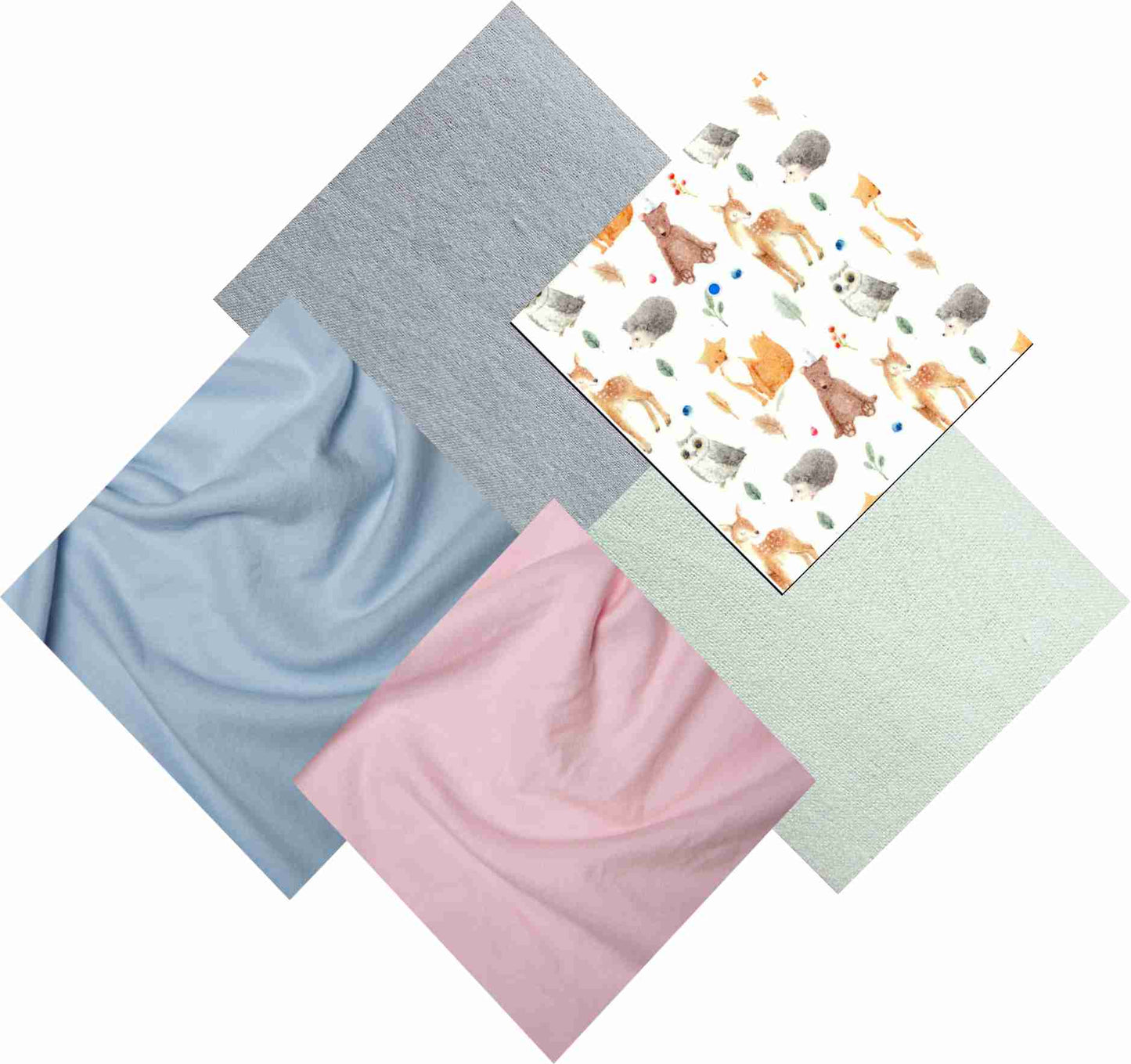 Fat Quarter Bundle Wild Animals and Solid Flannel - 5 pieces of Brushed Cotton -Print by John Louden - Rose & Hubble.