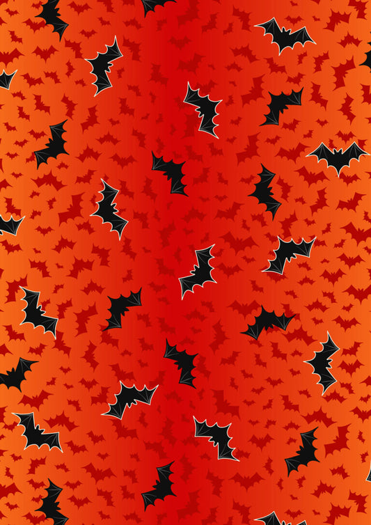 Bat ombre orange (glow in the dark) - Transylvania Glow fabric collection by Lewis & Irene