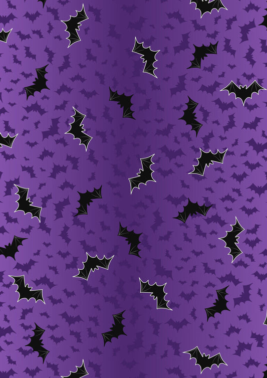 Bat ombre purple (glow in the dark) - Transylvania Glow fabric collection by Lewis & Irene