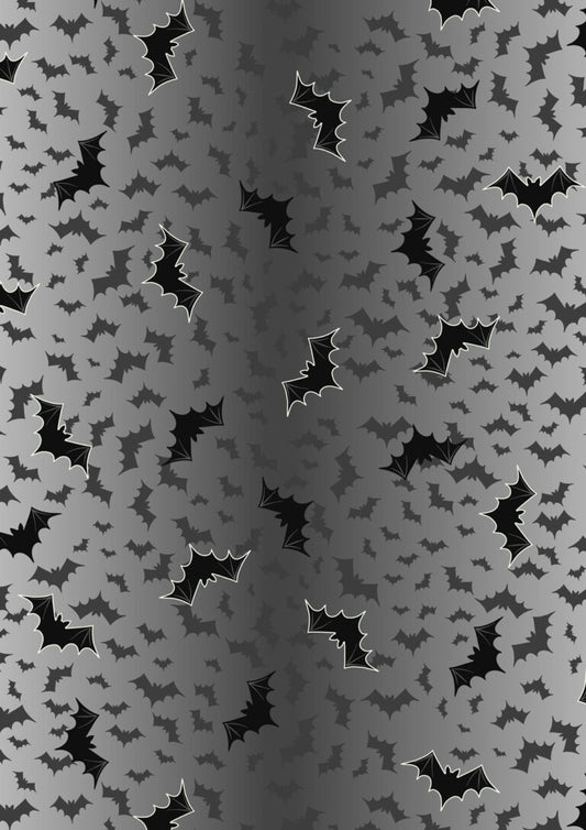Bat ombre grey to black (glow in the dark) - Transylvania Glow fabric collection by Lewis & Irene