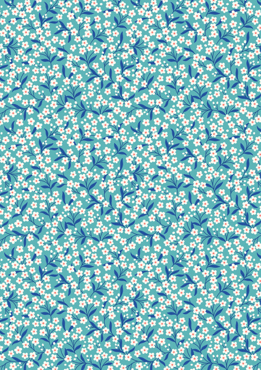 Turquoise and blue flower sprigs - Boho Blooms by Lewis & Irene - by Length & Fat Quarter