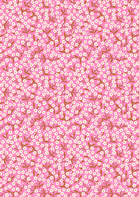 Bright pink flower sprigs - Boho Blooms by Lewis & Irene - by Length & Fat Quarter