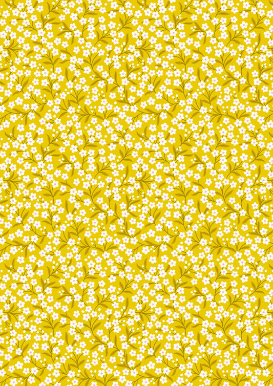 Sunshine yellow flower sprigs - Boho Blooms by Lewis & Irene - by Length & Fat Quarter