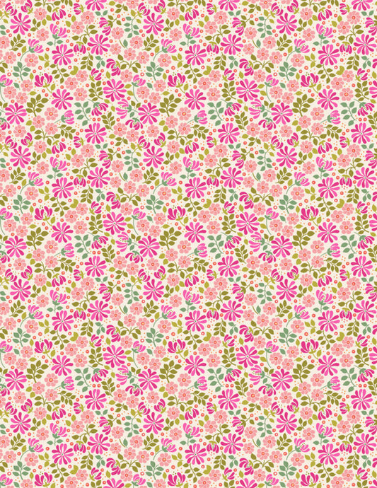 Floral burst pinks and green - Boho Blooms by Lewis & Irene - by Length & Fat Quarter
