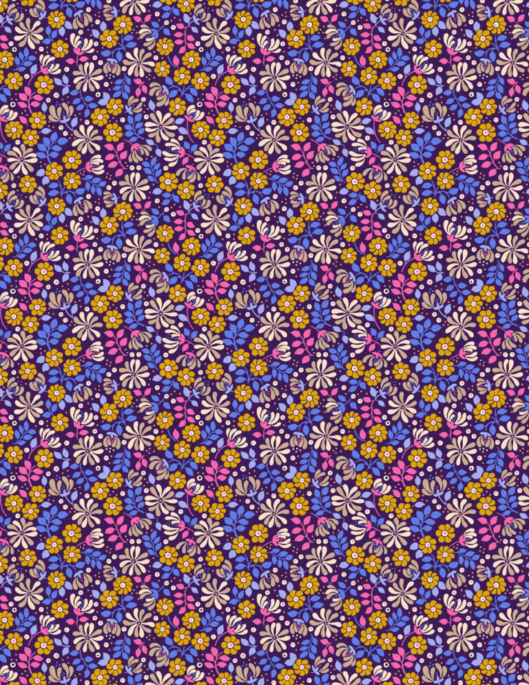 Floral burst on dark purple - Boho Blooms by Lewis & Irene - by Length & Fat Quarter