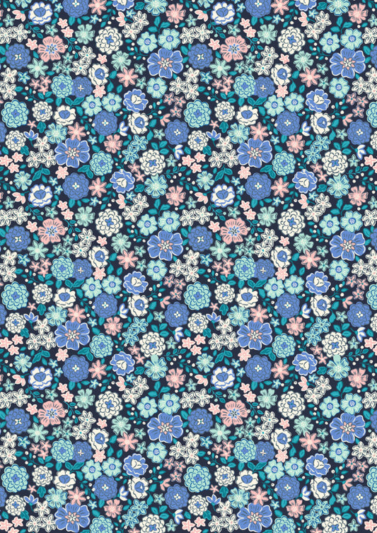 Boho blooms blues and pinks on navy - Boho Blooms by Lewis & Irene - by Length & Fat Quarter