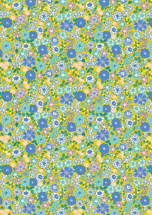 Boho Blooms on yellow - Boho Blooms by Lewis & Irene - by Length & Fat Quarter