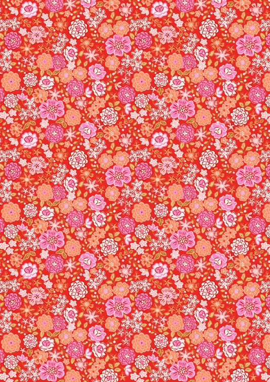 Boho Blooms on summer red - Boho Blooms by Lewis & Irene - by Length & Fat Quarter