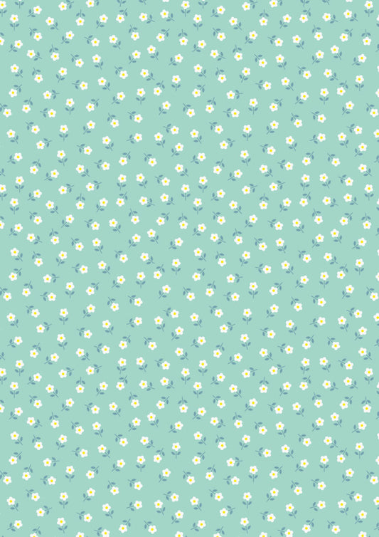 Little daisies cream on aqua - Boho Blooms by Lewis & Irene - by Length & Fat Quarter