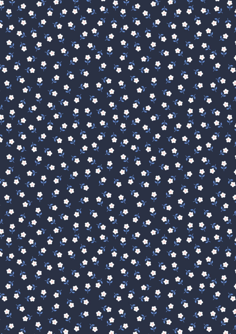Little daisies pink on navy - Boho Blooms by Lewis & Irene - by Length & Fat Quarter