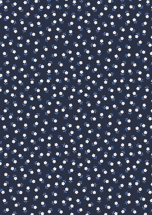 Little daisies pink on navy - Boho Blooms by Lewis & Irene - by Length & Fat Quarter