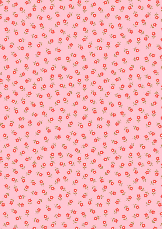 Little daisies red on pink - Boho Blooms by Lewis & Irene - by Length & Fat Quarter