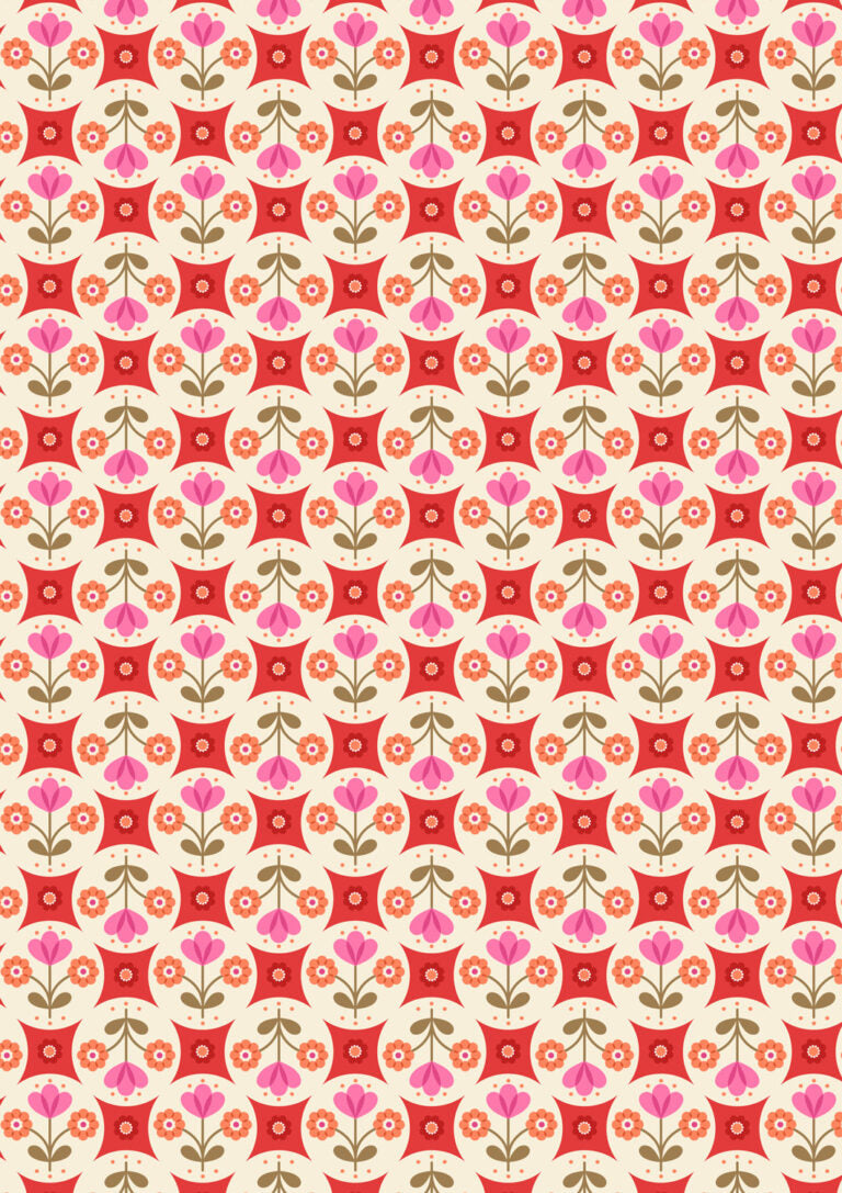 Red flower circles - Boho Blooms by Lewis & Irene - by Length & Fat Quarter