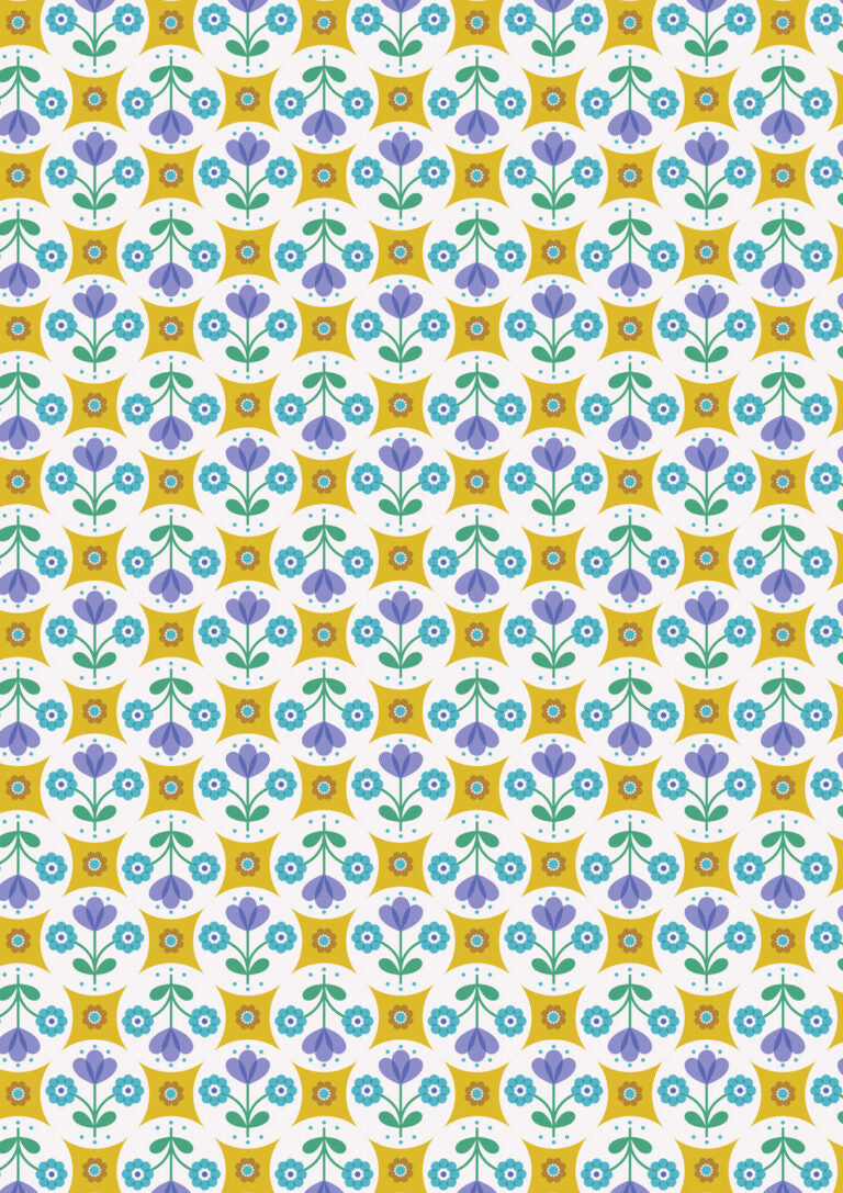 Yellow and blue flower circles - Boho Blooms by Lewis & Irene - by Length & Fat Quarter
