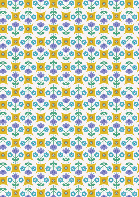 Yellow and blue flower circles - Boho Blooms by Lewis & Irene - by Length & Fat Quarter