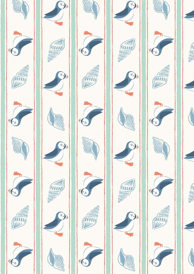 Seas the Day - Puffin stripe - Fabric Collection by Lewis & Irene by Length & Fat Quarter