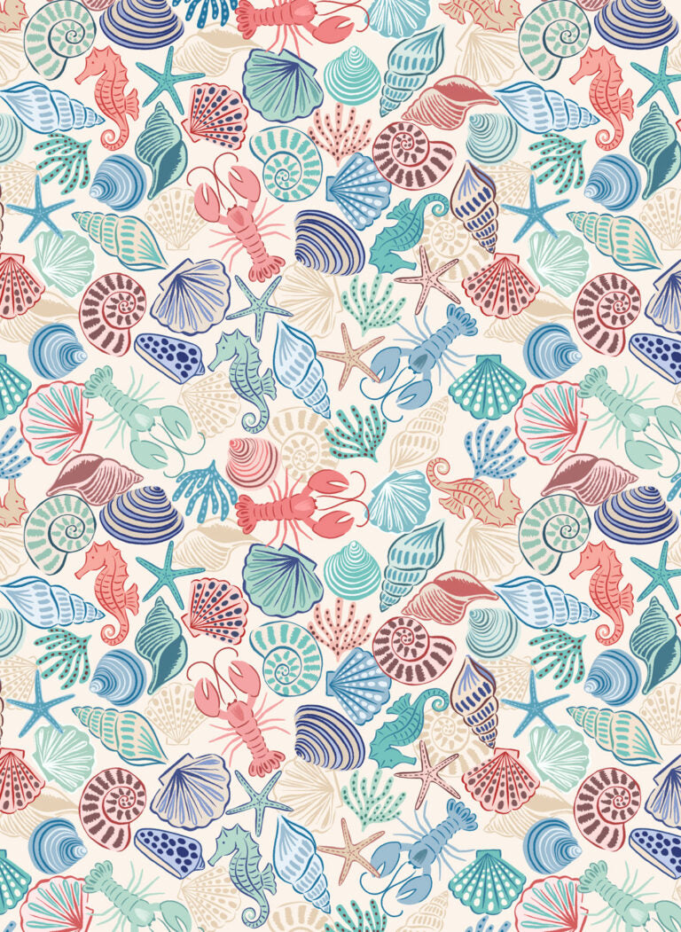 Seas the Day - Seahorses and shells - Fabric Collection by Lewis & Irene by Length & Fat Quarter