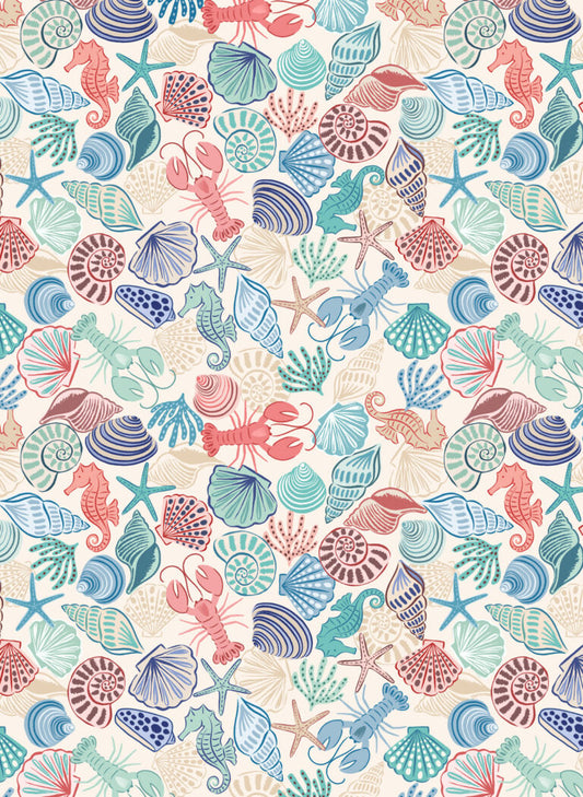 Seas the Day - Seahorses and shells - Fabric Collection by Lewis & Irene by Length & Fat Quarter
