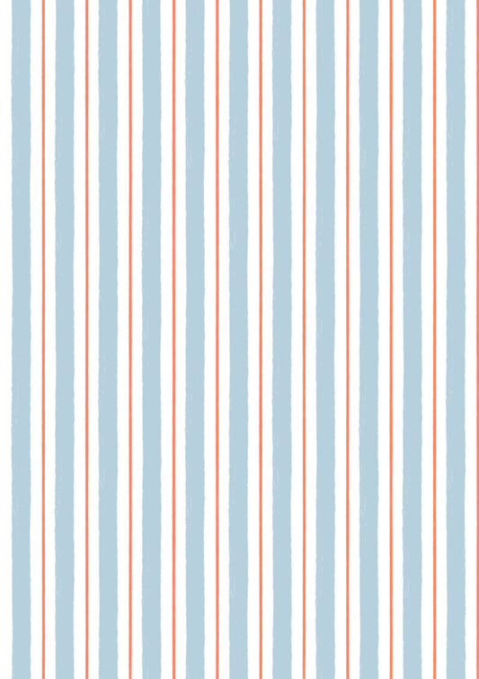 Seas the Day - Seas the Day stripe blue and coral  - Fabric Collection by Lewis & Irene by Length & Fat Quarter