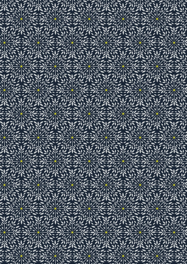 Winter star on midnight blue (with gold metallic) - Winter Solstice Fabric Collection by Lewis & Irene