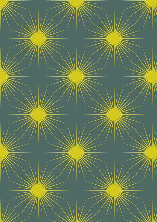 Solstice sun on teal (with gold metallic) Fabric Collection by Lewis & Irene