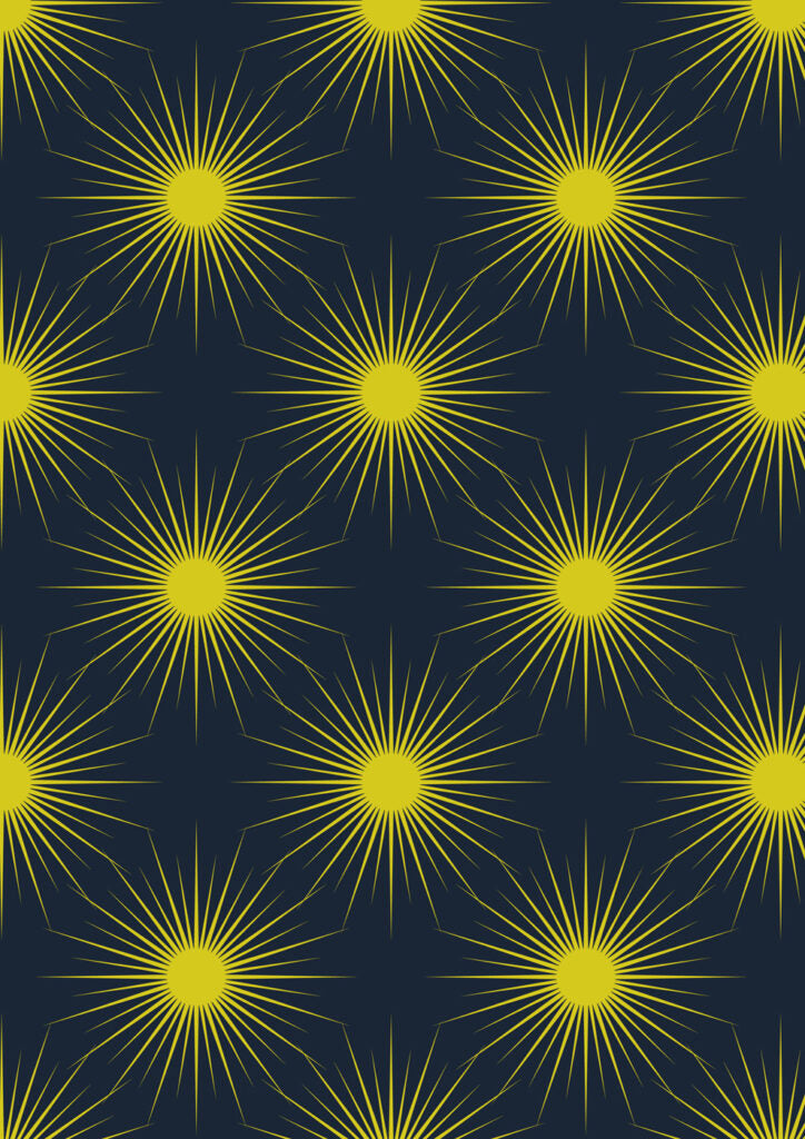 Solstice sun on midnight blue (with gold metallic) Fabric Collection by Lewis & Irene